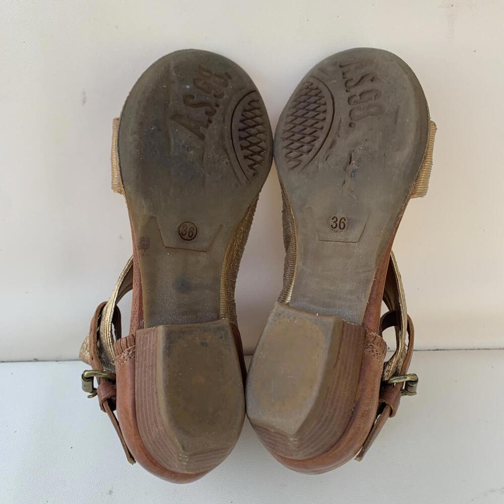 A.S.98 Metallic Gold Leather Open-Toe Sandals - Picture 10 of 11